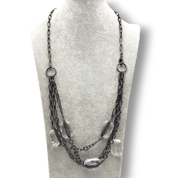 Cookie Lee Multi Strand Large Clear Faceted Beads Necklace Vintage - Picture 1 of 8